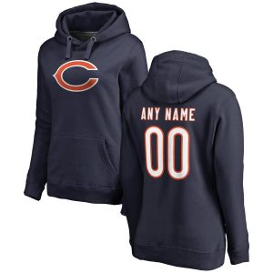 Women’s Chicago Bears Navy Any Name & Number Logo Personalized Pullover Hoodie