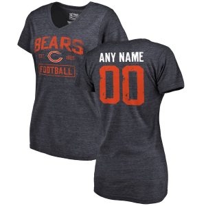 Women’s Chicago Bears Navy Distressed Personalized Tri-Blend V-Neck T-Shirt